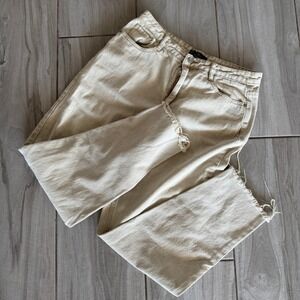 Missguided Riot Mom Jeans Womens Size 10 Beige Excellent High Rise Raw Hem